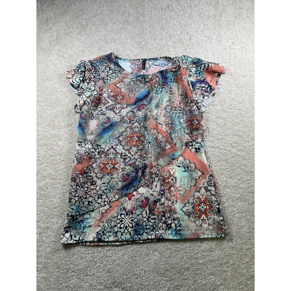 Bleecker & McDougal Shirt Womens Small Abstract Print Short Sleeve Top Blouse